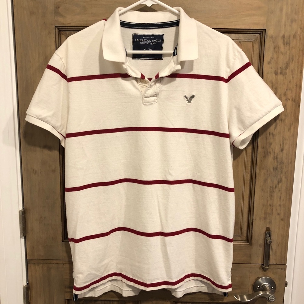 XL American Eagle Striped Polo Red/Wht Vintage Fit